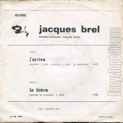 [Pochette de J’arrive / La bire (Jacques BREL) - verso]