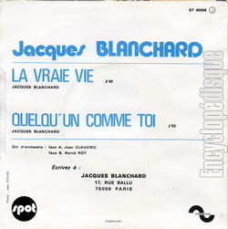 [Pochette de La vraie vie (Jacques BLANCHARD) - verso]
