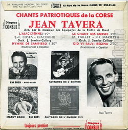 [Pochette de Chants patriotiques de la Corse (Jean TAVERA) - verso]
