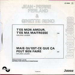 [Pochette de T’es mon amour, t’es ma maitresse (Jean-Pierre FERLAND et Ginette RENO ) - verso]
