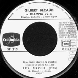 [Pochette de Olympia 1972 (promo) (Gilbert BCAUD) - verso]