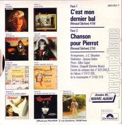 [Pochette de Renaud t’as 10 ans de chanson "C’est mon dernier bal" (RENAUD) - verso]
