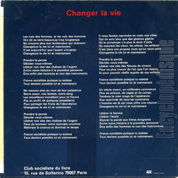 [Pochette de Changer la vie (Herbert PAGANI et Mikis THEODORAKIS) - verso]