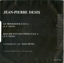 [Pochette de Le troubadour (Jean-Pierre DESIX ) - verso]
