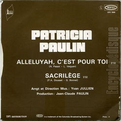 [Pochette de Allelujah, c’est pour toi (Patricia PAULIN) - verso]