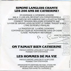 [Pochette de Simone Langlois chante les 200 ans de Catherine (Simone LANGLOIS) - verso]