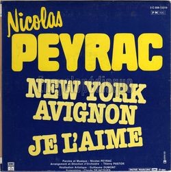 [Pochette de Je l’aime / New-York Avignon (Nicolas PEYRAC) - verso]