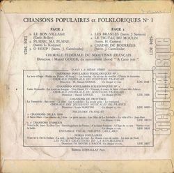 [Pochette de Chansons populaires et folkloriques - Vol. 1 (CHORALE FDRALE DU SCOUTISME FRANAIS) - verso]