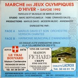 [Pochette de Marche des Jeux Olympiques d’hiver (Savoie 1992) (Marius DAVID) - verso]