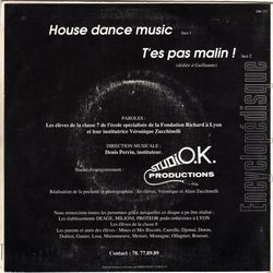 [Pochette de House dance music (Les LVES DE LA CLASSE 7 DE LA FONDATION RICHARD  LYON) - verso]