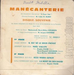 [Pochette de disque souvenir de Nol 1964  la Cathdrale de La Rochelle (Les CHANTEURS AU LYS DE FRANCE) - verso]