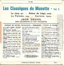[Pochette de Les classiques du musette - Vol. 5 (Jack DAUVIL) - verso]