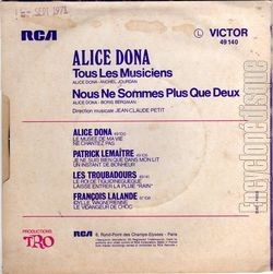 [Pochette de Tous les musiciens (Alice DONA) - verso]
