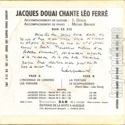 [Pochette de Jacques Douai chante Lo Ferr (Vol. 1) (Jacques DOUAI) - verso]