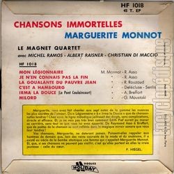 [Pochette de Marguerite Monnot, chansons immortelles (Le MAGNET QUARTET) - verso]