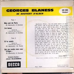 [Pochette de Georges Blaness se souvient d’Alger (Georges BLANS (BLANESS)) - verso]