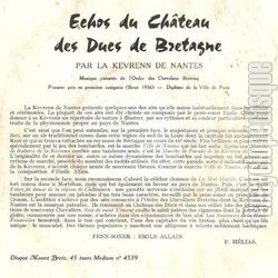 [Pochette de Echos du chateau des Ducs de Bretagne (La KEVRENN DE NANTES) - verso]