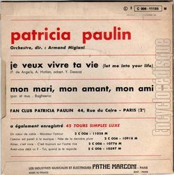 [Pochette de Je veux vivre ta vie (Patricia PAULIN) - verso]