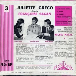 [Pochette de Chante Franoise Sagan - 3me srie (Juliette GRCO) - verso]