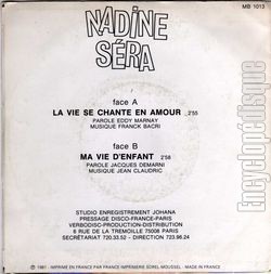 [Pochette de La vie se chante en amour (Nadine SRA) - verso]