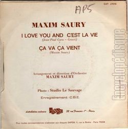 [Pochette de I love you and c’est la vie (Maxim SAURY) - verso]