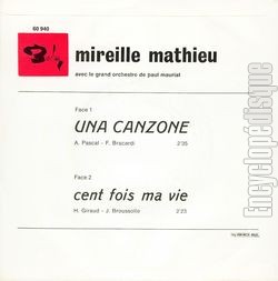 [Pochette de Una canzone / Cent fois ma vie (Mireille MATHIEU) - verso]