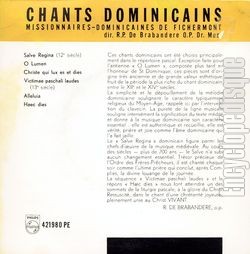 [Pochette de Missionnaires dominicains de Fichermont -  Chants dominicains  (RELIGION) - verso]