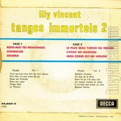 [Pochette de Tangos immortels - volume 2 (Lily VINCENT) - verso]