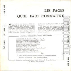[Pochette de La Fontaine : Fables (IV) (LES PAGES QU’IL FAUT CONNAITRE) - verso]