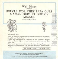 [Pochette de Boucle d’or chez papa ours, maman ours et ourons mignon (JEUNESSE) - verso]