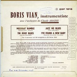 [Pochette de Boris Vian instrumentiste avec l’orchestre de Claude Abadie (Boris VIAN) - verso]