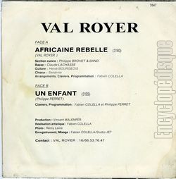[Pochette de Africaine rebelle (Val ROYER) - verso]
