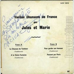 [Pochette de Jules et Marie chantent la France au son de leurs vielles (JULES ET MARIE) - verso]