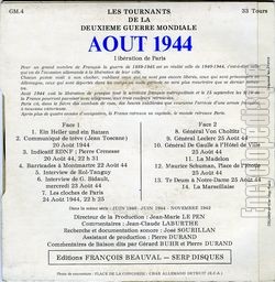 [Pochette de Les tournants de la deuxime guerre mondiale - Aot 1944 - (DOCUMENT) - verso]