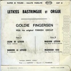 [Pochette de Letkiss, bastringue et orgue (Goldie FINGERSEN) - verso]