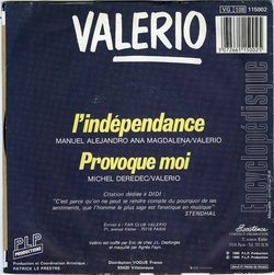[Pochette de L’indépendance (VALÉRIO) - verso]