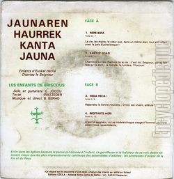 [Pochette de Jaunaren Haurrek kanta jauna (Les PETITS CHANTEURS DE BRISCOUS) - verso]