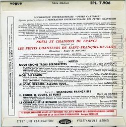 [Pochette de Nols et chansons de France (Les PETITS CHANTEURS DE ST FRANOIS-DE-SALES) - verso]