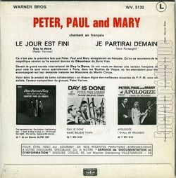 [Pochette de PETER, PAUL & MARY -  Le jour est fini  (Les FRANCOPHILES) - verso]