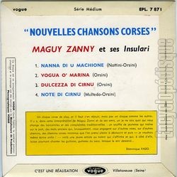 [Pochette de Nouvelles chansons corses (Maguy ZANNI) - verso]