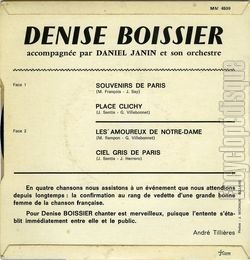 [Pochette de Denise Boissier chante Paris… (Denise BOISSIER) - verso]