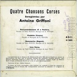 [Pochette de Quatre chansons corses (Antoine GRIFFONI) - verso]