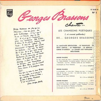 [Pochette de Chante… Les chansons potiques (et souvent gaillardes) de… Georges Brassens - 1 (Georges BRASSENS) - verso]