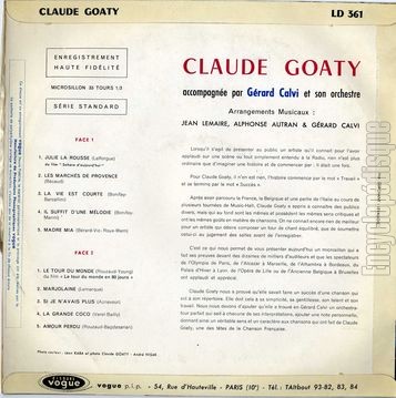 [Pochette de Claude Goaty (Claude GOATY) - verso]