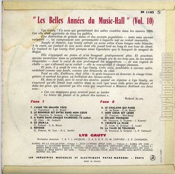 [Pochette de Les belles annes du music-hall vol. 10 (Lys GAUTY) - verso]