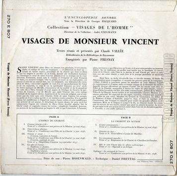 [Pochette de Visages de Monsieur Vincent (Pierre FRESNAY) - verso]