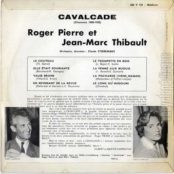 [Pochette de Cavalcade (chansons 1900-1920) (Roger PIERRE et Jean-Marc THIBAULT) - verso]
