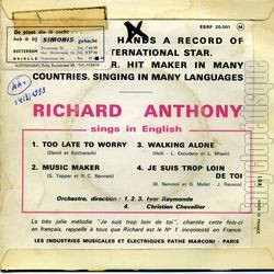 [Pochette de Too late to worry (Richard ANTHONY) - verso]
