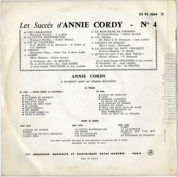[Pochette de Les succs d’Annie Cordy - n 4 - (Annie CORDY) - verso]