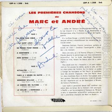 [Pochette de Les premires chansons de Marc et Andr (MARC et ANDR) - verso]